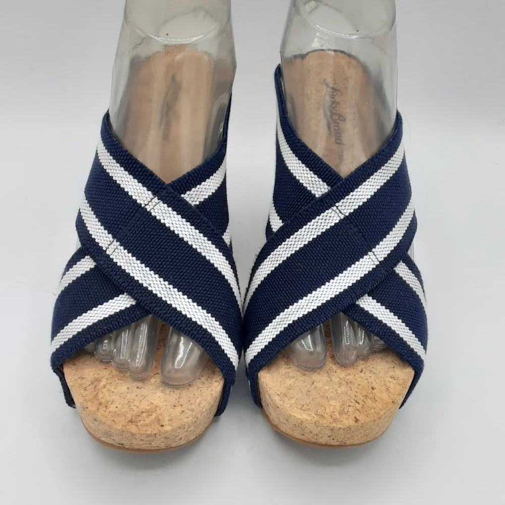 Lucky Brand Miller2 Navy Striped Cork Wedge Sandals